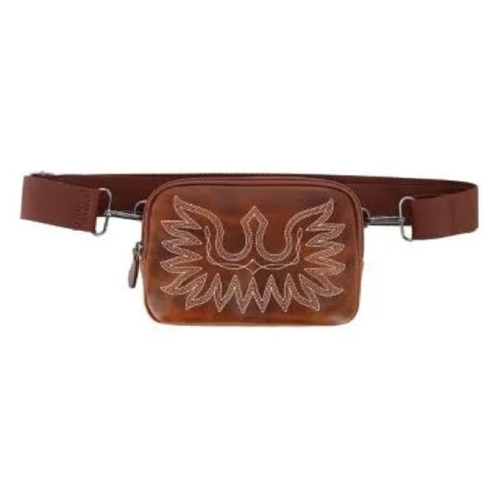 Ariat “Casanova” Boot Stitch Embroidered Brown Leather Crossbody Bag - Picture 2 of 2
